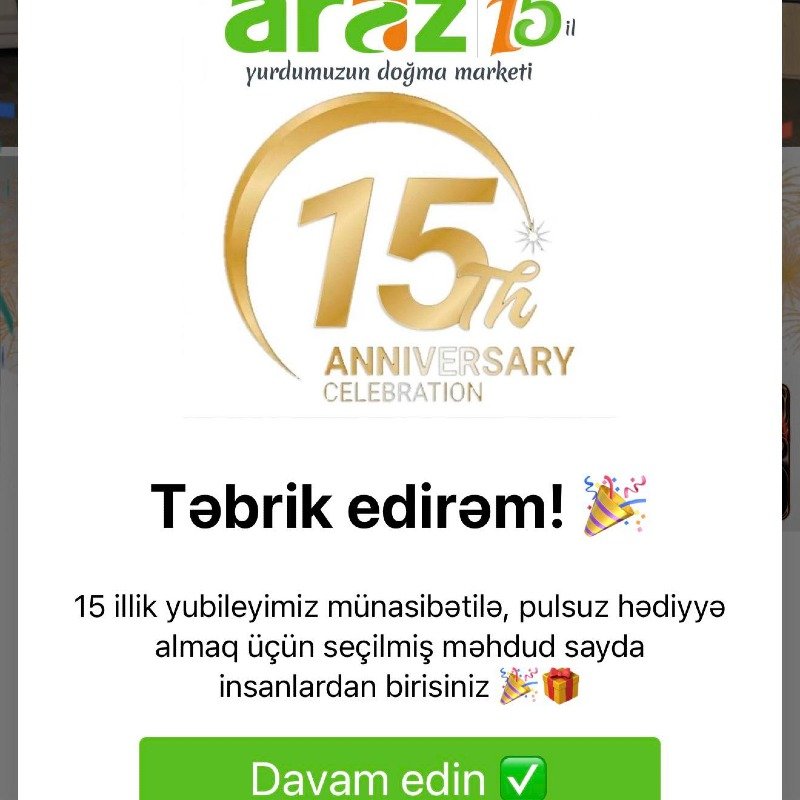 “Araz” supermarketlər şəbəkəsi adından yayılan saxta kampaniyaya ALDANMAYIN!