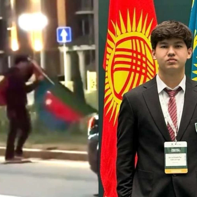 Yerə düşən Azərbaycan bayrağını qaldıran məktəbli mükafatlandırıldı - FOTO